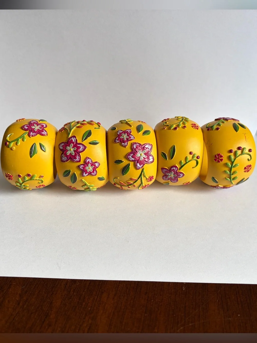 Yellow 3D Floral Decorative Napkin Rings - Set of 5 Boho Whimsical Cottage Decor - Picture 4 of 8